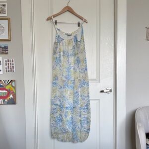 Women's Blue and Yellow Floral Maxi Dress with Spaghetti Straps
